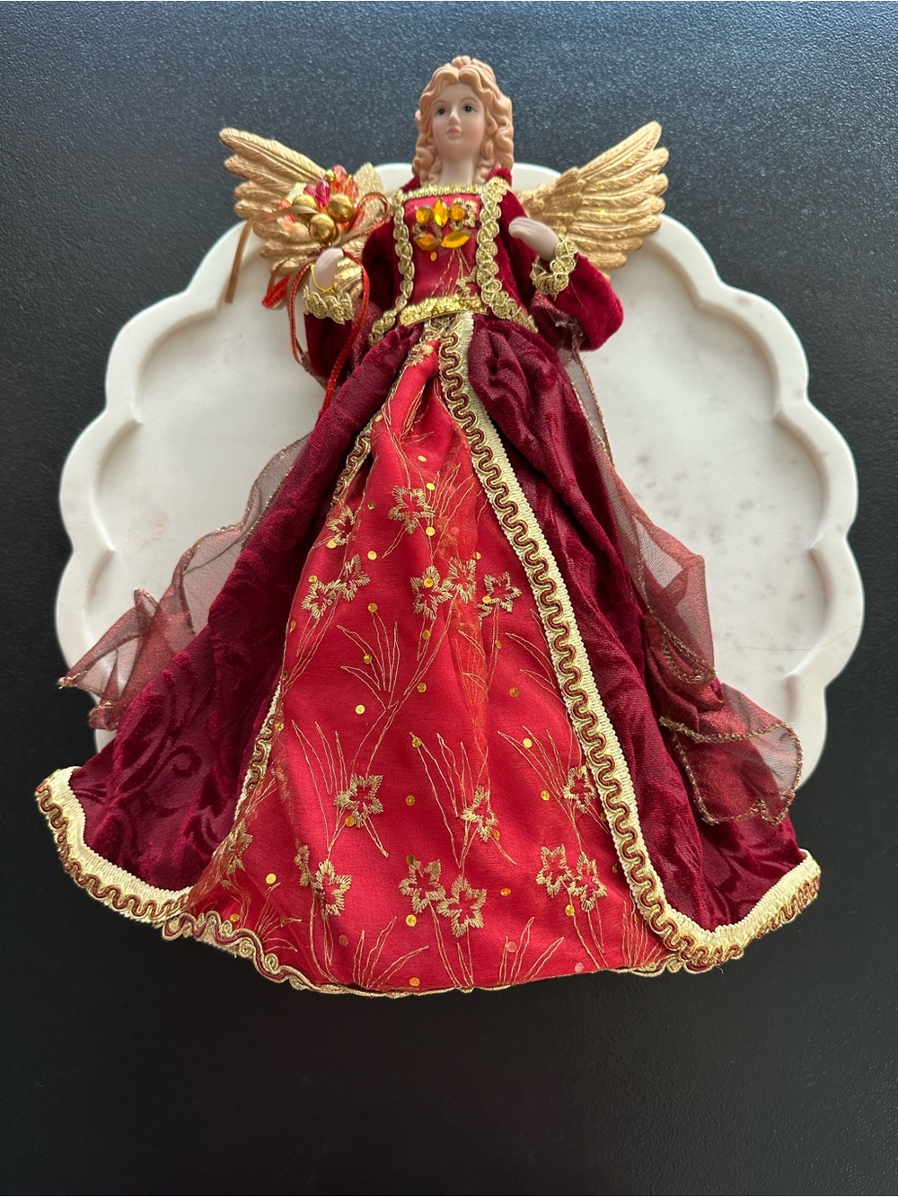 Festive Angel With Wings Christmas Tree Topper 16.5 inches